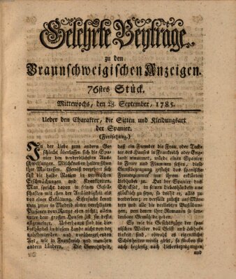 Braunschweigische Anzeigen. Gelehrte Beyträge zu den Braunschweigischen Anzeigen (Braunschweigische Anzeigen) Mittwoch 28. September 1785