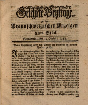 Braunschweigische Anzeigen. Gelehrte Beyträge zu den Braunschweigischen Anzeigen (Braunschweigische Anzeigen) Samstag 15. Oktober 1785