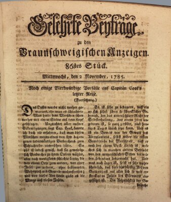 Braunschweigische Anzeigen. Gelehrte Beyträge zu den Braunschweigischen Anzeigen (Braunschweigische Anzeigen) Mittwoch 2. November 1785