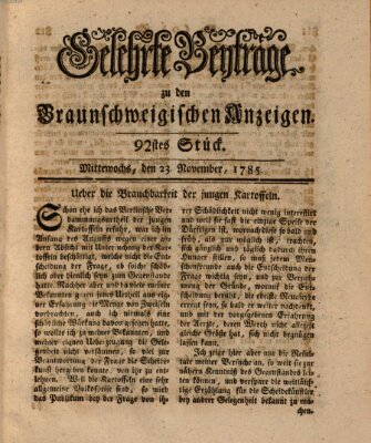 Braunschweigische Anzeigen. Gelehrte Beyträge zu den Braunschweigischen Anzeigen (Braunschweigische Anzeigen) Mittwoch 23. November 1785