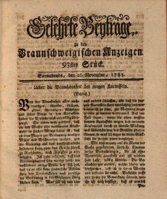 Braunschweigische Anzeigen. Gelehrte Beyträge zu den Braunschweigischen Anzeigen (Braunschweigische Anzeigen) Samstag 26. November 1785