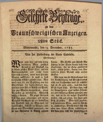 Braunschweigische Anzeigen. Gelehrte Beyträge zu den Braunschweigischen Anzeigen (Braunschweigische Anzeigen) Mittwoch 14. Dezember 1785