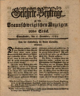 Braunschweigische Anzeigen. Gelehrte Beyträge zu den Braunschweigischen Anzeigen (Braunschweigische Anzeigen) Samstag 17. Dezember 1785