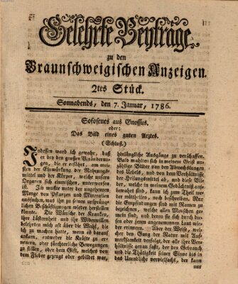 Braunschweigische Anzeigen. Gelehrte Beyträge zu den Braunschweigischen Anzeigen (Braunschweigische Anzeigen) Samstag 7. Januar 1786