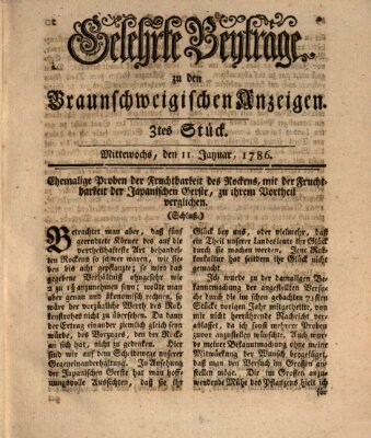 Braunschweigische Anzeigen. Gelehrte Beyträge zu den Braunschweigischen Anzeigen (Braunschweigische Anzeigen) Mittwoch 11. Januar 1786