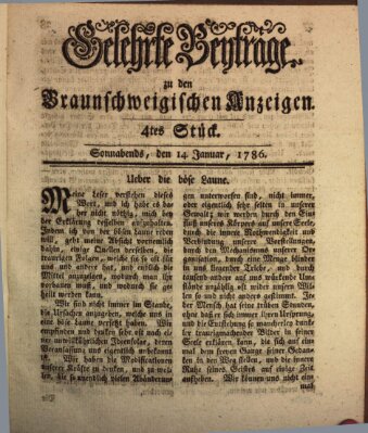 Braunschweigische Anzeigen. Gelehrte Beyträge zu den Braunschweigischen Anzeigen (Braunschweigische Anzeigen) Samstag 14. Januar 1786