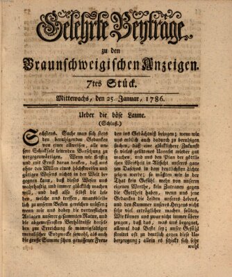 Braunschweigische Anzeigen. Gelehrte Beyträge zu den Braunschweigischen Anzeigen (Braunschweigische Anzeigen) Mittwoch 25. Januar 1786