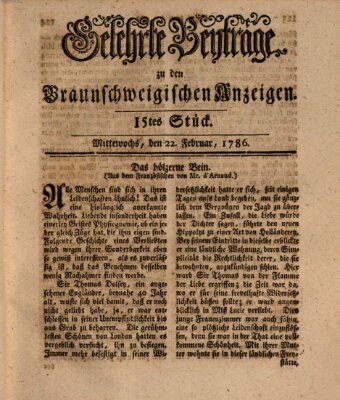 Braunschweigische Anzeigen. Gelehrte Beyträge zu den Braunschweigischen Anzeigen (Braunschweigische Anzeigen) Mittwoch 22. Februar 1786