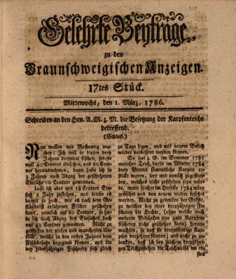 Braunschweigische Anzeigen. Gelehrte Beyträge zu den Braunschweigischen Anzeigen (Braunschweigische Anzeigen) Mittwoch 1. März 1786