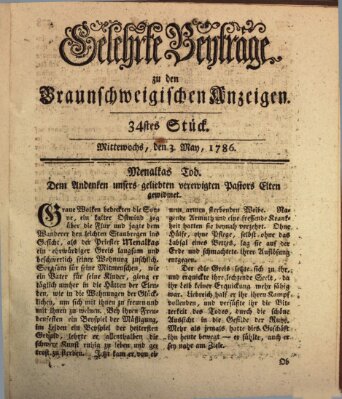 Braunschweigische Anzeigen. Gelehrte Beyträge zu den Braunschweigischen Anzeigen (Braunschweigische Anzeigen) Mittwoch 3. Mai 1786