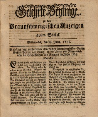 Braunschweigische Anzeigen. Gelehrte Beyträge zu den Braunschweigischen Anzeigen (Braunschweigische Anzeigen) Mittwoch 28. Juni 1786