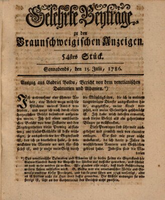 Braunschweigische Anzeigen. Gelehrte Beyträge zu den Braunschweigischen Anzeigen (Braunschweigische Anzeigen) Samstag 15. Juli 1786