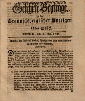 Braunschweigische Anzeigen. Gelehrte Beyträge zu den Braunschweigischen Anzeigen (Braunschweigische Anzeigen) Mittwoch 19. Juli 1786