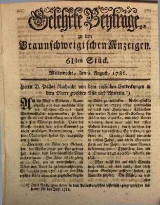 Braunschweigische Anzeigen. Gelehrte Beyträge zu den Braunschweigischen Anzeigen (Braunschweigische Anzeigen) Mittwoch 9. August 1786