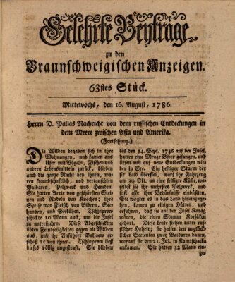 Braunschweigische Anzeigen. Gelehrte Beyträge zu den Braunschweigischen Anzeigen (Braunschweigische Anzeigen) Mittwoch 16. August 1786