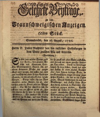 Braunschweigische Anzeigen. Gelehrte Beyträge zu den Braunschweigischen Anzeigen (Braunschweigische Anzeigen) Samstag 26. August 1786