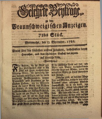 Braunschweigische Anzeigen. Gelehrte Beyträge zu den Braunschweigischen Anzeigen (Braunschweigische Anzeigen) Mittwoch 13. September 1786