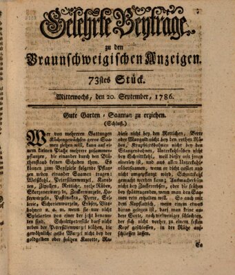 Braunschweigische Anzeigen. Gelehrte Beyträge zu den Braunschweigischen Anzeigen (Braunschweigische Anzeigen) Mittwoch 20. September 1786