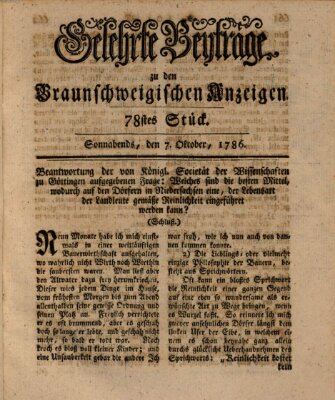 Braunschweigische Anzeigen. Gelehrte Beyträge zu den Braunschweigischen Anzeigen (Braunschweigische Anzeigen) Samstag 7. Oktober 1786