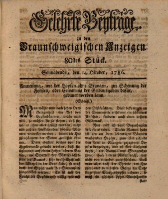 Braunschweigische Anzeigen. Gelehrte Beyträge zu den Braunschweigischen Anzeigen (Braunschweigische Anzeigen) Samstag 14. Oktober 1786