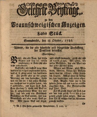 Braunschweigische Anzeigen. Gelehrte Beyträge zu den Braunschweigischen Anzeigen (Braunschweigische Anzeigen) Samstag 28. Oktober 1786