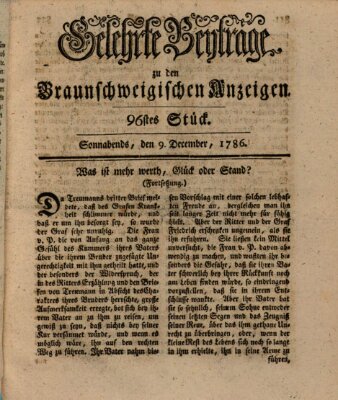 Braunschweigische Anzeigen. Gelehrte Beyträge zu den Braunschweigischen Anzeigen (Braunschweigische Anzeigen) Samstag 9. Dezember 1786