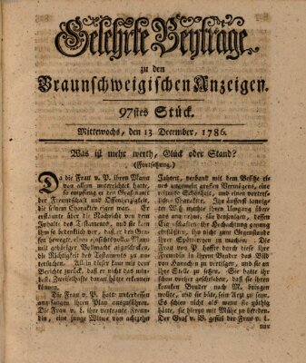 Braunschweigische Anzeigen. Gelehrte Beyträge zu den Braunschweigischen Anzeigen (Braunschweigische Anzeigen) Mittwoch 13. Dezember 1786