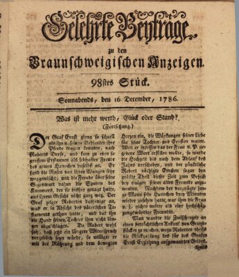 Braunschweigische Anzeigen. Gelehrte Beyträge zu den Braunschweigischen Anzeigen (Braunschweigische Anzeigen) Samstag 16. Dezember 1786