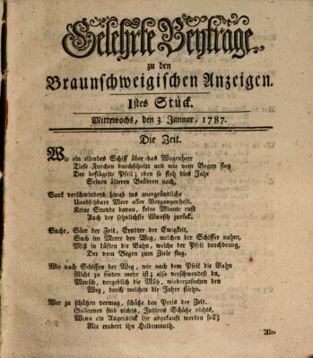 Braunschweigische Anzeigen. Gelehrte Beyträge zu den Braunschweigischen Anzeigen (Braunschweigische Anzeigen) Mittwoch 3. Januar 1787