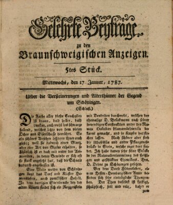 Braunschweigische Anzeigen. Gelehrte Beyträge zu den Braunschweigischen Anzeigen (Braunschweigische Anzeigen) Mittwoch 17. Januar 1787