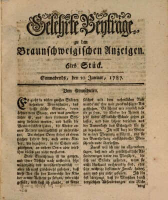 Braunschweigische Anzeigen. Gelehrte Beyträge zu den Braunschweigischen Anzeigen (Braunschweigische Anzeigen) Samstag 20. Januar 1787