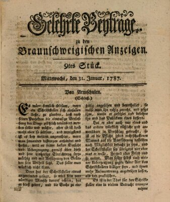 Braunschweigische Anzeigen. Gelehrte Beyträge zu den Braunschweigischen Anzeigen (Braunschweigische Anzeigen) Mittwoch 31. Januar 1787