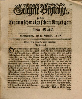 Braunschweigische Anzeigen. Gelehrte Beyträge zu den Braunschweigischen Anzeigen (Braunschweigische Anzeigen) Samstag 10. Februar 1787