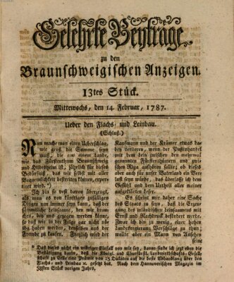 Braunschweigische Anzeigen. Gelehrte Beyträge zu den Braunschweigischen Anzeigen (Braunschweigische Anzeigen) Mittwoch 14. Februar 1787