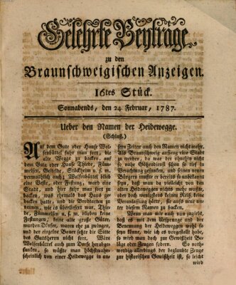 Braunschweigische Anzeigen. Gelehrte Beyträge zu den Braunschweigischen Anzeigen (Braunschweigische Anzeigen) Samstag 24. Februar 1787