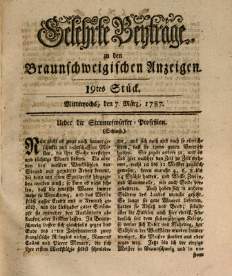 Braunschweigische Anzeigen. Gelehrte Beyträge zu den Braunschweigischen Anzeigen (Braunschweigische Anzeigen) Mittwoch 7. März 1787