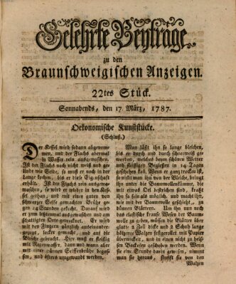 Braunschweigische Anzeigen. Gelehrte Beyträge zu den Braunschweigischen Anzeigen (Braunschweigische Anzeigen) Samstag 17. März 1787