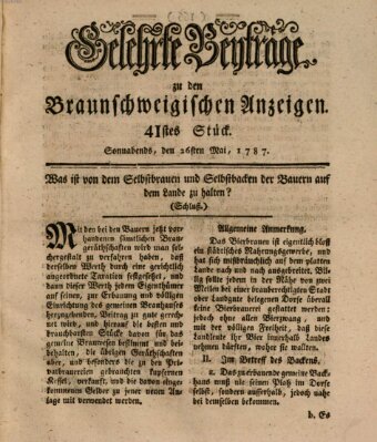 Braunschweigische Anzeigen. Gelehrte Beyträge zu den Braunschweigischen Anzeigen (Braunschweigische Anzeigen) Samstag 26. Mai 1787