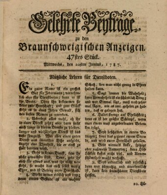 Braunschweigische Anzeigen. Gelehrte Beyträge zu den Braunschweigischen Anzeigen (Braunschweigische Anzeigen) Mittwoch 20. Juni 1787