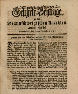 Braunschweigische Anzeigen. Gelehrte Beyträge zu den Braunschweigischen Anzeigen (Braunschweigische Anzeigen) Samstag 23. Juni 1787