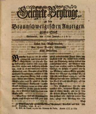 Braunschweigische Anzeigen. Gelehrte Beyträge zu den Braunschweigischen Anzeigen (Braunschweigische Anzeigen) Mittwoch 27. Juni 1787