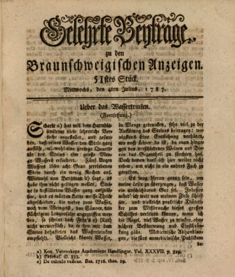 Braunschweigische Anzeigen. Gelehrte Beyträge zu den Braunschweigischen Anzeigen (Braunschweigische Anzeigen) Mittwoch 4. Juli 1787