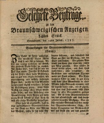 Braunschweigische Anzeigen. Gelehrte Beyträge zu den Braunschweigischen Anzeigen (Braunschweigische Anzeigen) Samstag 14. Juli 1787