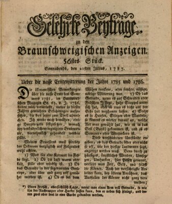 Braunschweigische Anzeigen. Gelehrte Beyträge zu den Braunschweigischen Anzeigen (Braunschweigische Anzeigen) Samstag 21. Juli 1787