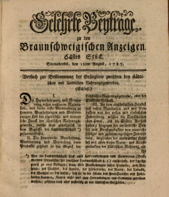 Braunschweigische Anzeigen. Gelehrte Beyträge zu den Braunschweigischen Anzeigen (Braunschweigische Anzeigen) Samstag 18. August 1787