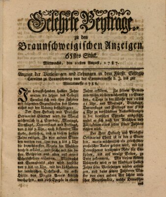 Braunschweigische Anzeigen. Gelehrte Beyträge zu den Braunschweigischen Anzeigen (Braunschweigische Anzeigen) Mittwoch 22. August 1787