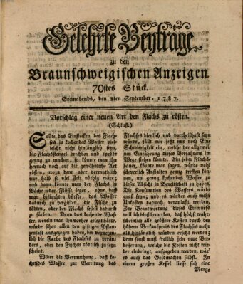 Braunschweigische Anzeigen. Gelehrte Beyträge zu den Braunschweigischen Anzeigen (Braunschweigische Anzeigen) Samstag 8. September 1787