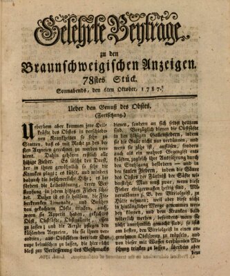 Braunschweigische Anzeigen. Gelehrte Beyträge zu den Braunschweigischen Anzeigen (Braunschweigische Anzeigen) Samstag 6. Oktober 1787