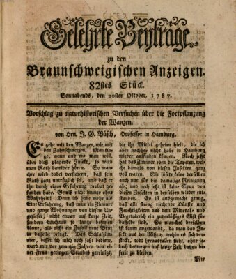 Braunschweigische Anzeigen. Gelehrte Beyträge zu den Braunschweigischen Anzeigen (Braunschweigische Anzeigen) Samstag 20. Oktober 1787