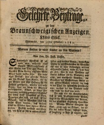 Braunschweigische Anzeigen. Gelehrte Beyträge zu den Braunschweigischen Anzeigen (Braunschweigische Anzeigen) Mittwoch 31. Oktober 1787